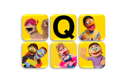 Six official Avenue Q coasters featuring characters and the iconic Q logo