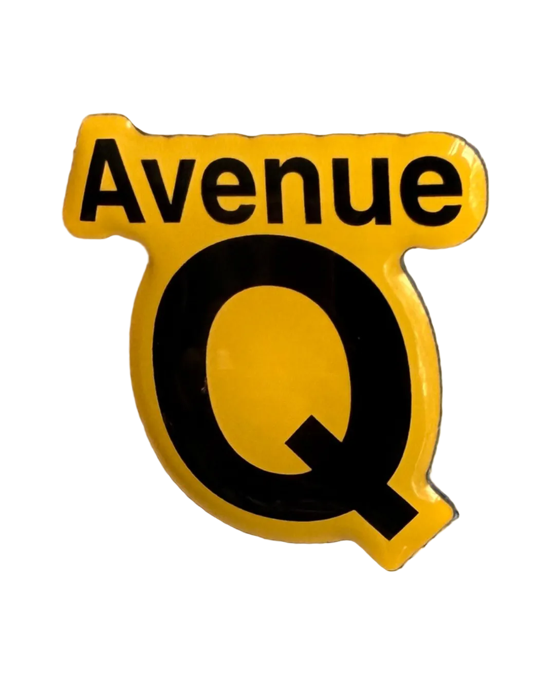 Avenue Q stainless steel pin badge featuring the official logo